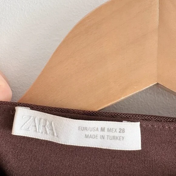 Zara Gathered Mesh Tulle Maxi Midi Dress Brown Size Medium - Picture 6 of 8